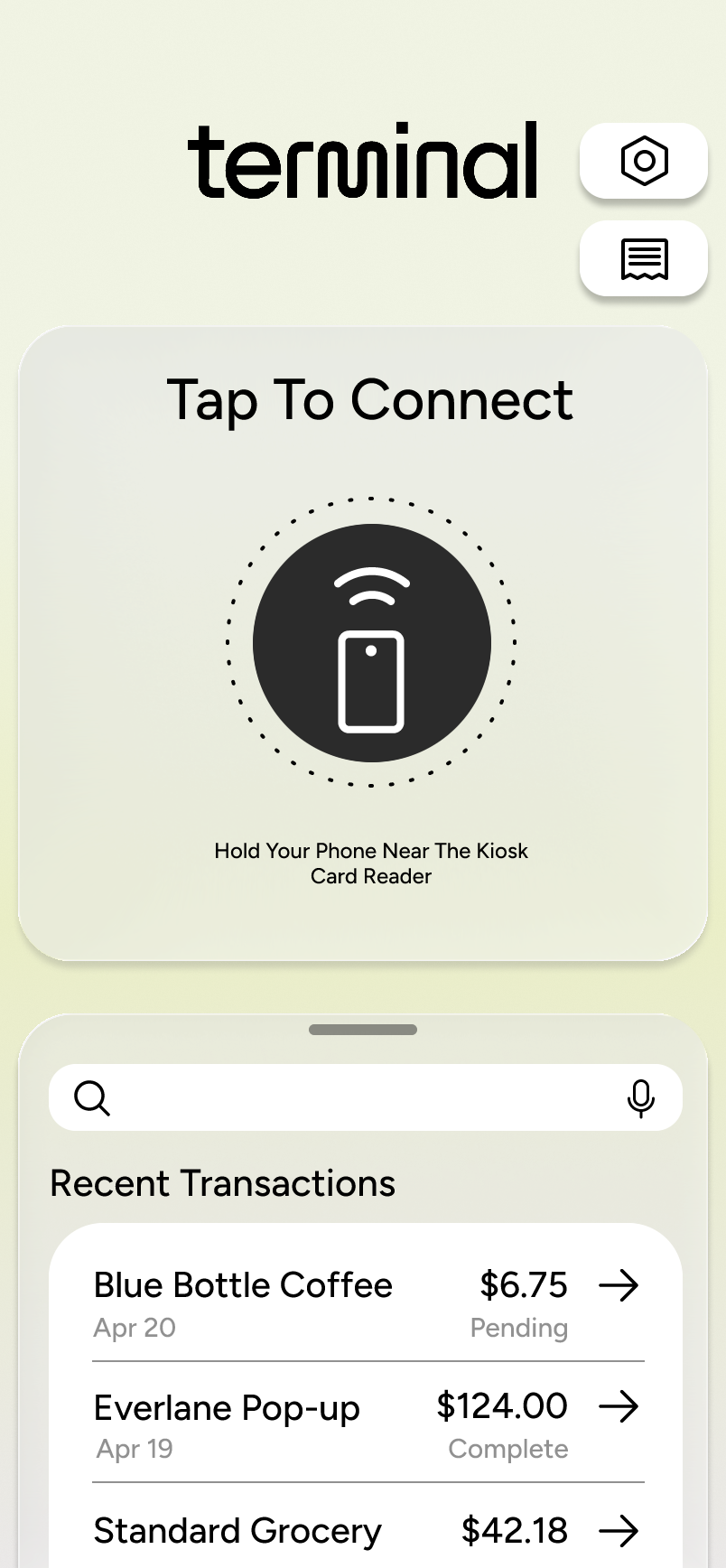 Terminal tap to connect screen